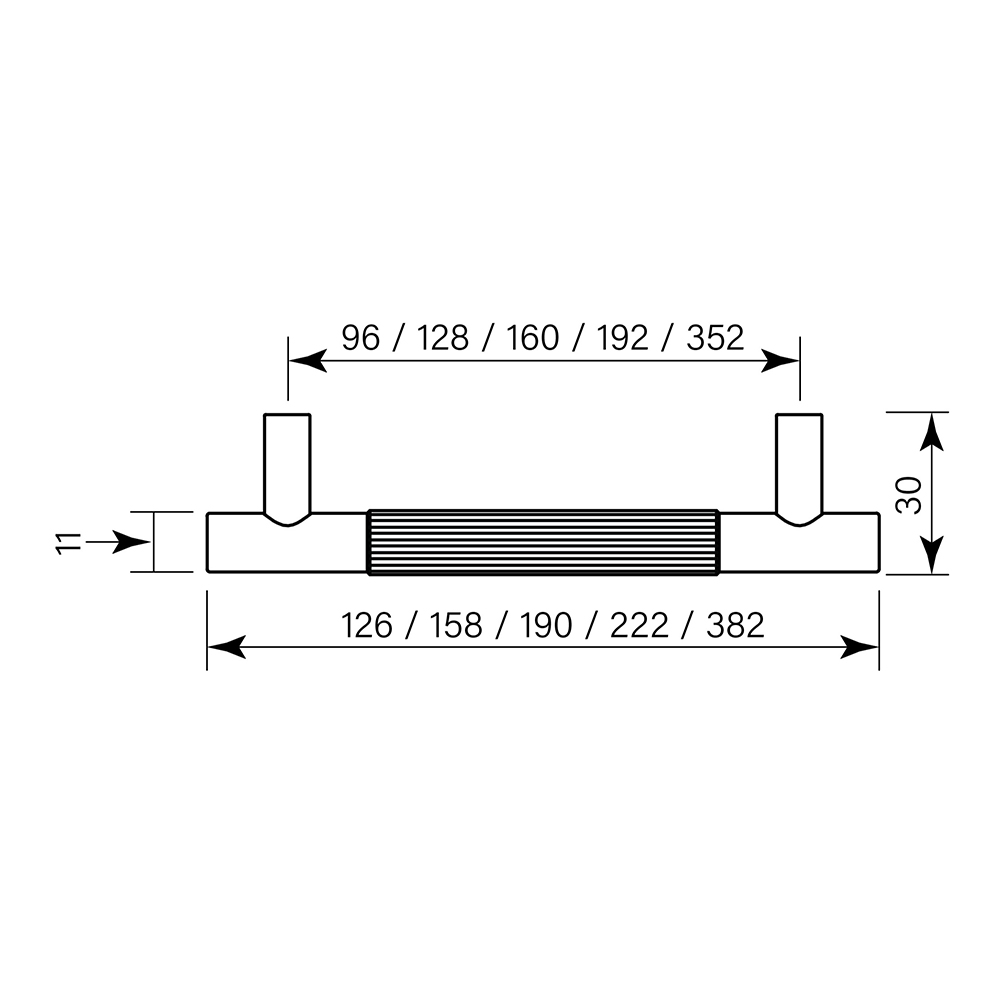 Bar Pull Centre Flute 126 (96hs) dimensions image