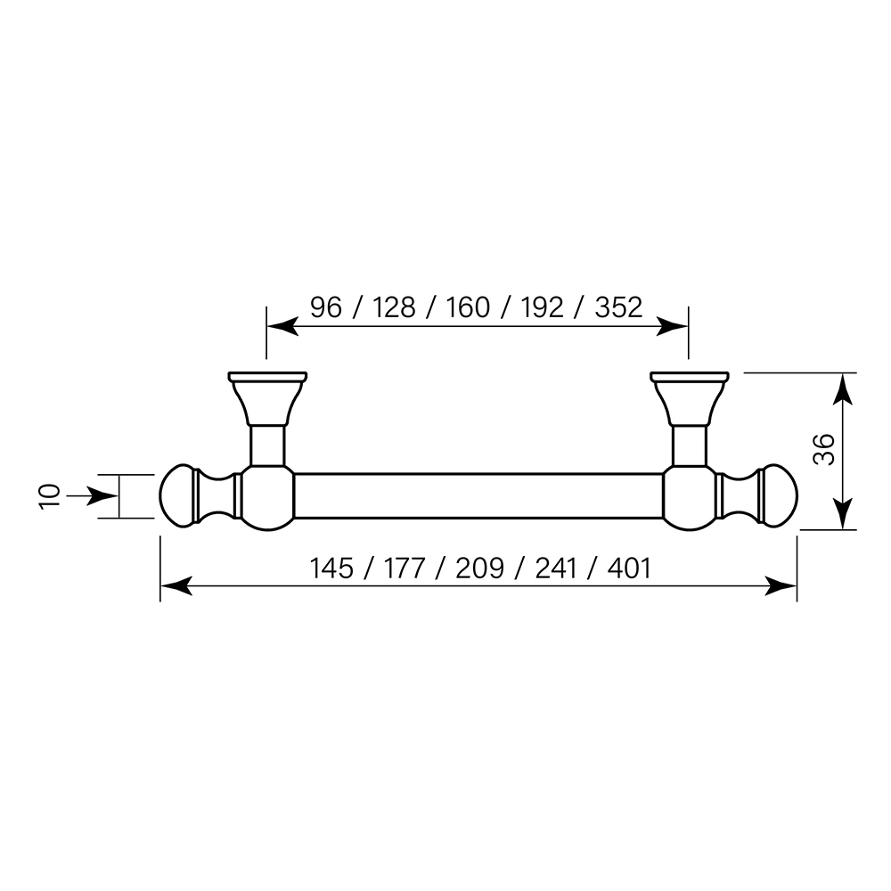 Classic Bar Pull 177 (128hs) dimensions image
