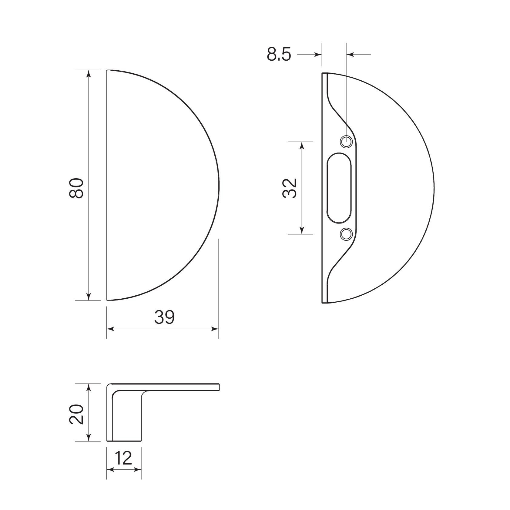 Half Disc Pull dimensions image