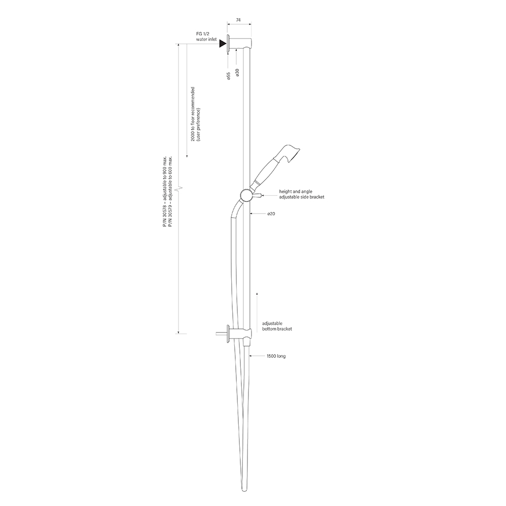 Cascade Slide Shower, Inflow 600 dimensions image