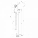 Pegasi Floor Bath Mixer Curve w. Handshower dimensions image