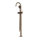 Antique Brass Light Pegasi Floor Bath Mixer Curve w. Handshower in Antique Brass Light