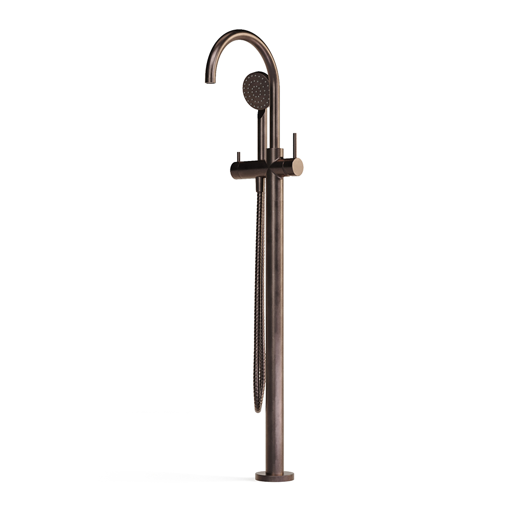Armada Bronze Pegasi Floor Bath Mixer Curve w. Handshower in Armada Bronze