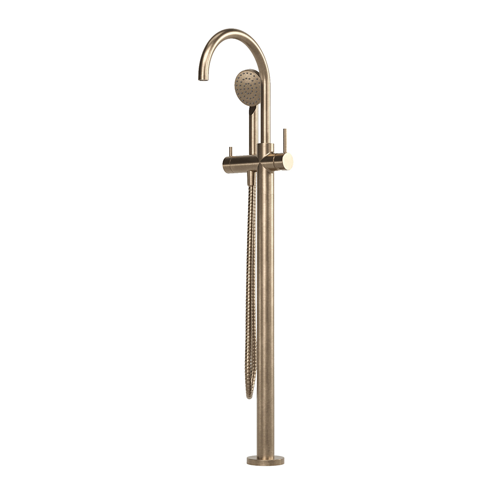 Discovery Bronze Pegasi Floor Bath Mixer Curve w. Handshower in Discovery Bronze