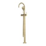 Raw Brushed Brass Pegasi Floor Bath Mixer Curve w. Handshower in Raw Brushed Brass