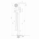 Zeos Floor Mixer w. Handshower dimensions image