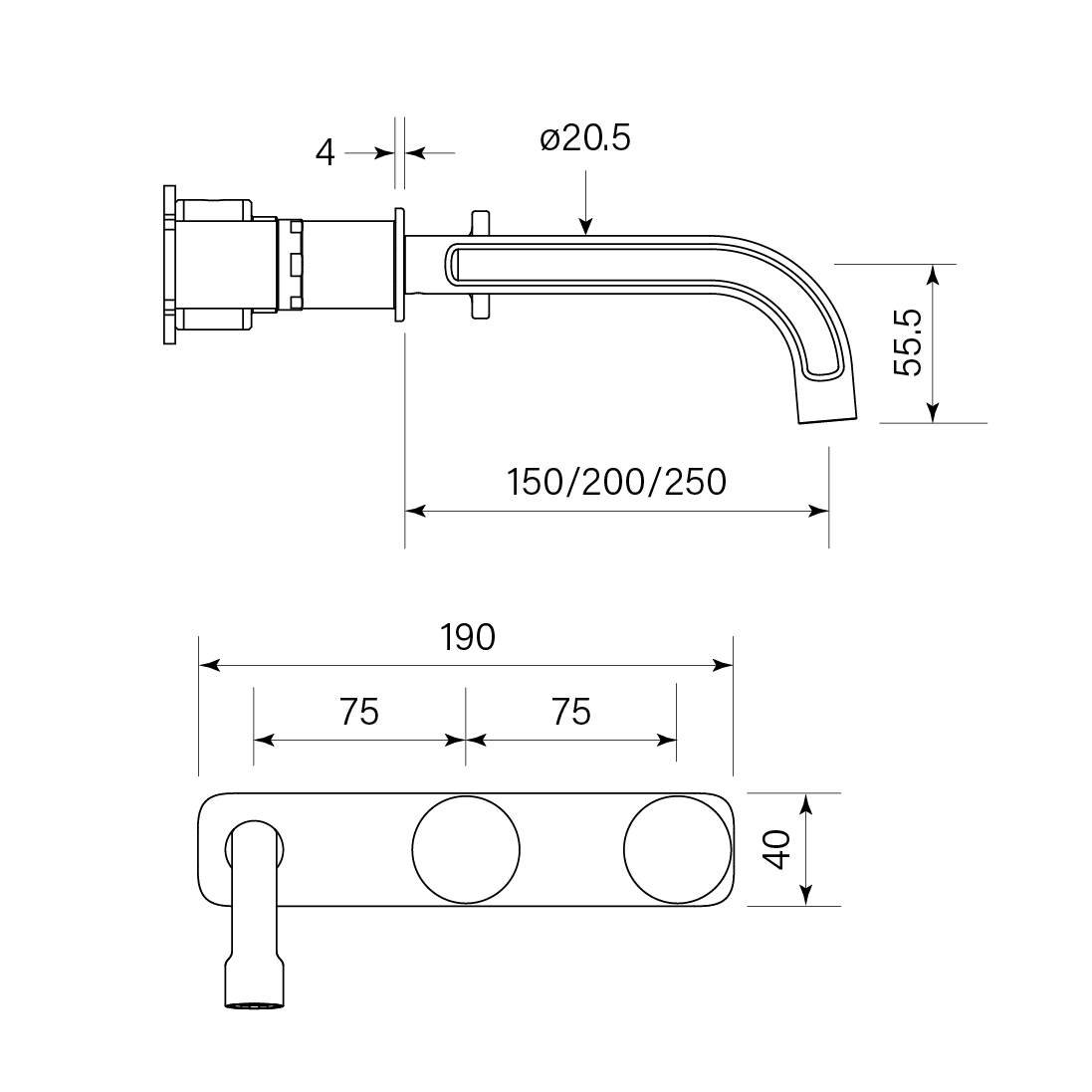 Figura Disc Wall Basin Tap Set 250 dimensions image