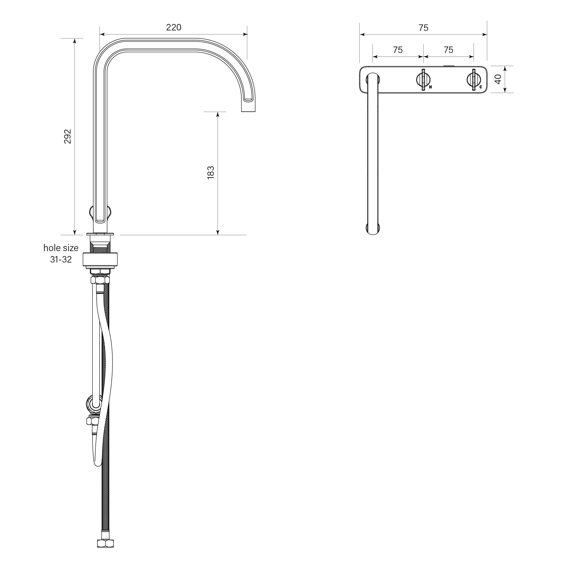 Figura Key Deck Mount Sink Tap Set dimensions image
