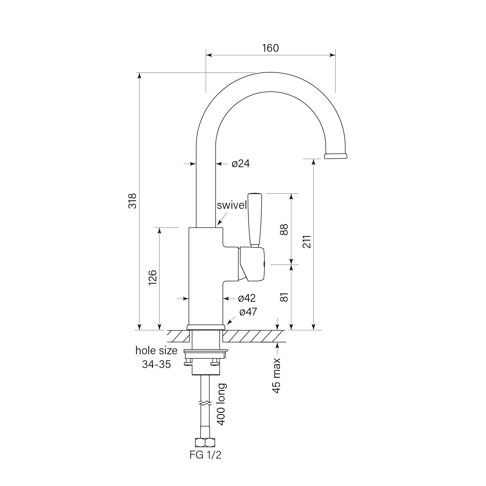 Bremont Basin Mixer Curve 160